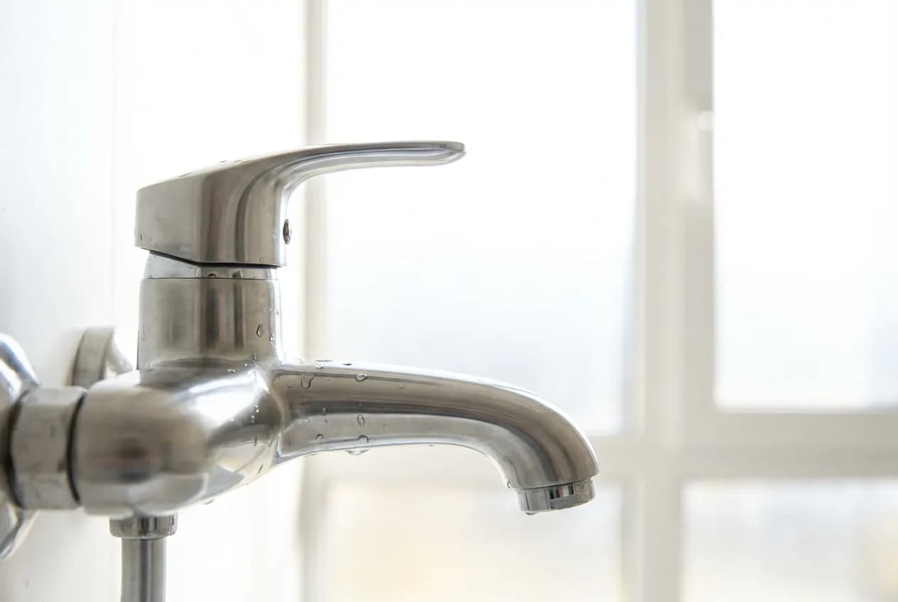 Douche devant une fenêtre : Solutions, Risques et Étanchéité Robinetterie de douche moderne avec lumière naturelle venant d'une fenêtre en arrière-plan