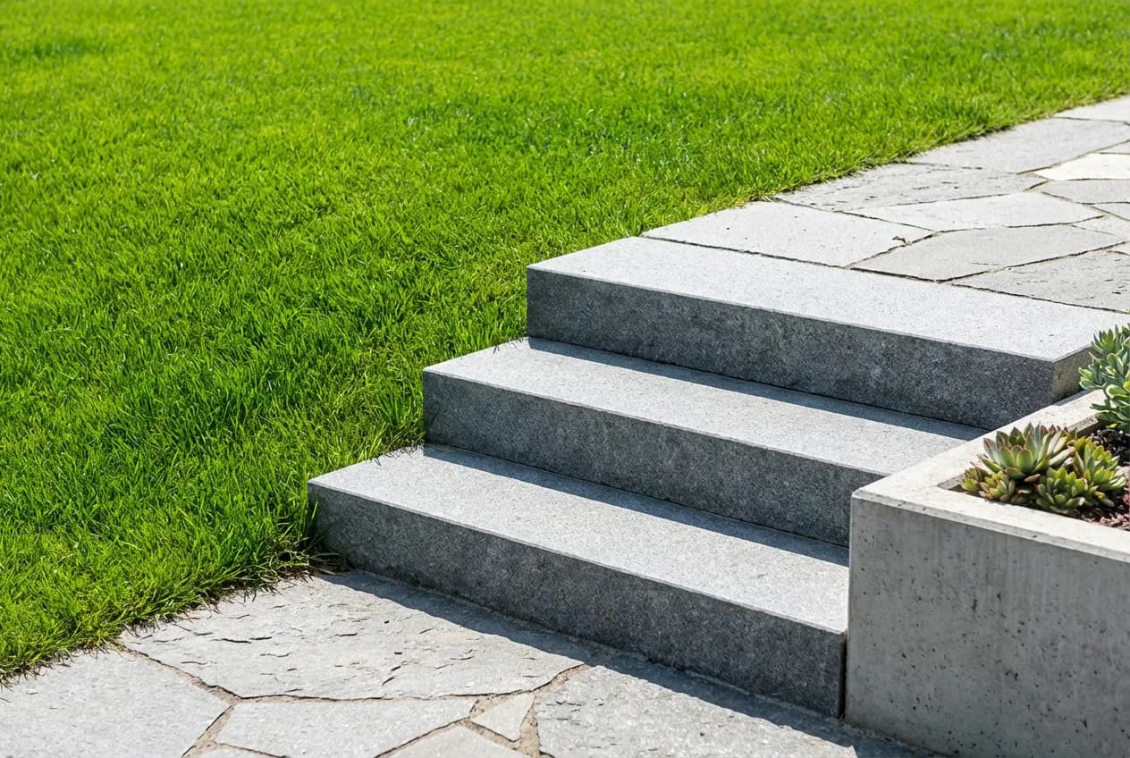 Aménager une terrasse plus basse que le jardin : Le Guide Escalier moderne reliant le jardin à une terrasse plus basse