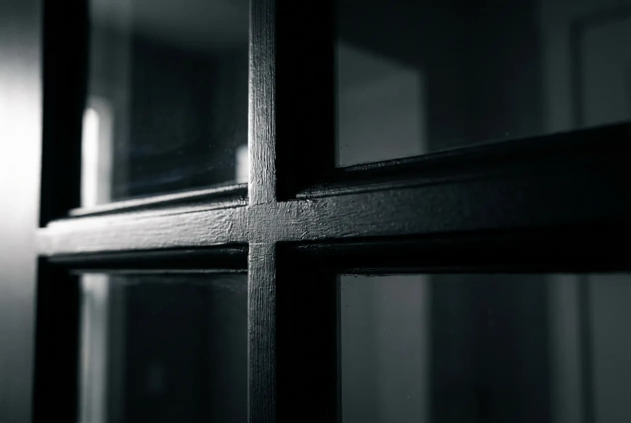 Relooker une porte vitrée à petits carreaux : Le Guide Gros plan sur les croisillons et le vitrage d'une porte d'intérieur rénovée