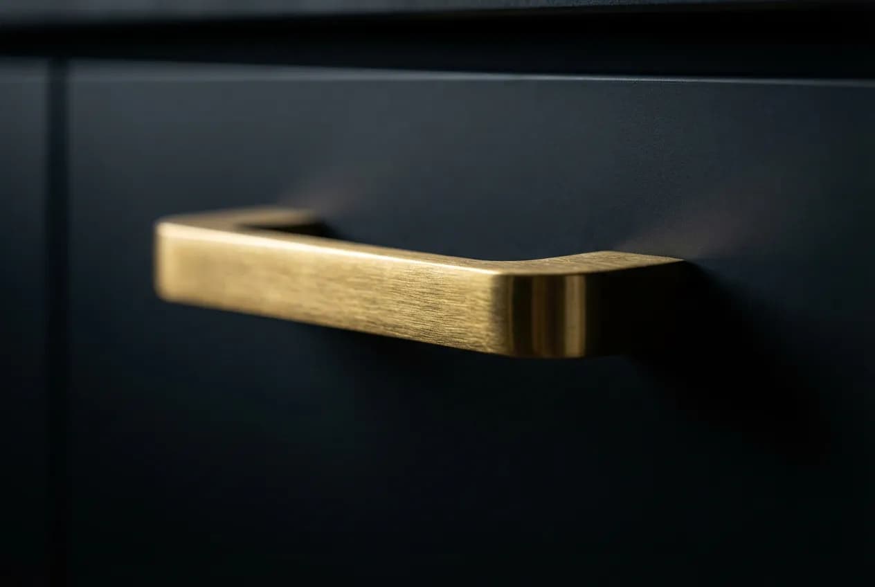 Poignée cuisine : Verticale ou horizontale ? Le guide Gros plan contrasté sur une poignée de meuble de cuisine en métal brossé