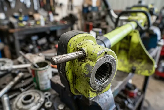 Changer Tête Débroussailleuse Ryobi : Guide Facile - Changer une Tête Ryobi Facilement en 4 Étapes ! - Comment Changer une Tête de Débroussailleuse Ryobi ? Gros plan sur l'encoche de blocage du renvoi d'angle d'une débroussailleuse Ryobi